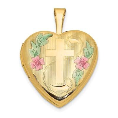 16mm with Enamel Floral Cross Heart Locket 14k Gold XL796, MPN: XL796, 883957476889