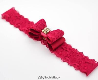 Baby Headband Hot Pink Baby Headband Flower Girl Headband Pink Bow Headband Pink Baby Bow Lace Head…
