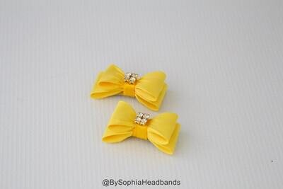Yellow Baby Bow Hair Clip Bow Hair Clip Yellow Hair Clip Rhinestone Hair Clip Girl Hair Clip Baby H…