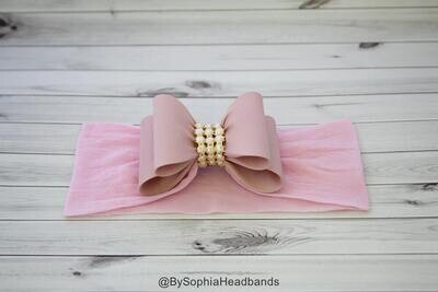Pale Pink Bow Headband Pink Baby Headband Big Bow Headband Newborn Headband Baby Girl Headband Nylo…