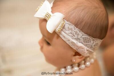 White Bow Headband White Baby Headband First Communion Photography PropWedding Headband Baptism Hea…