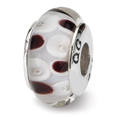 Brown White Hand-blown Glass Bead - Sterling Silver QRS1122, MPN: QRS1122, 883957735023