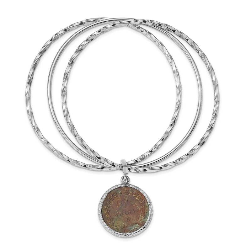 Bronze Roman Coin Bangle Sterling Silver Rhodium-plated HB-QLF1117