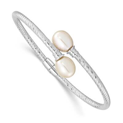 8-9mm White Rice Cultured Freshwater Pearl Hinged Bangle Sterling Silver Rhodium-plated QH5645, MPN…