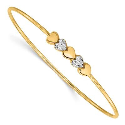 White Rhodium Polished Diamond-Cut Hearts Slip On Bangle 14k Gold DB707, MPN: DB707, 191101562716