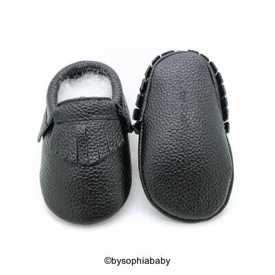 Black Fringe Moccasins Baby Black Moccasins Baby Leather Shoes Genuine Leather Moccs Toddler Moccas…