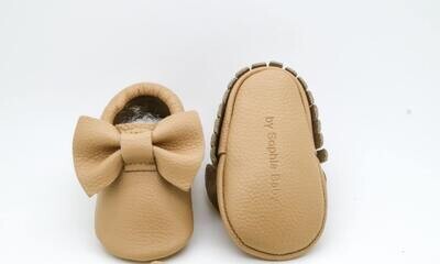 Baby Moccasins Baby Tan Caramel Bow Moccasins Baby Leather Shoes Genuine Leather Moccs Toddler Mocc…