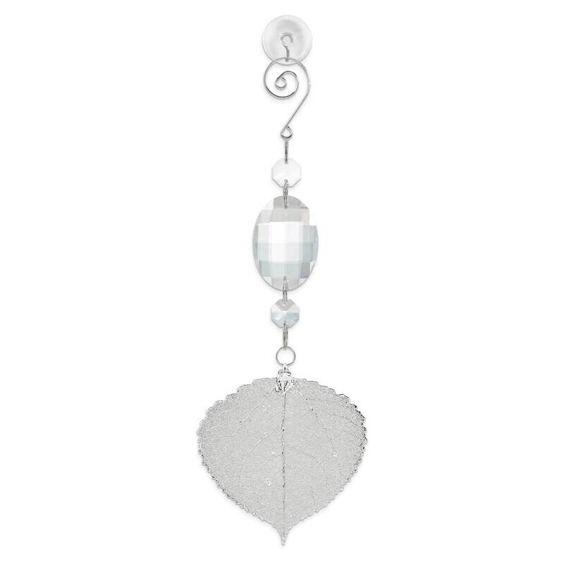 Silver Dipped Aspen Leaf with Acrylic Crystals Sun Catcher GM22704