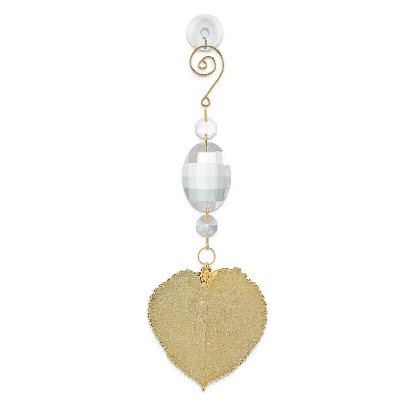 24K Gold Dipped Aspen Leaf with Acrylic Crystals Sun Catcher GM22702
