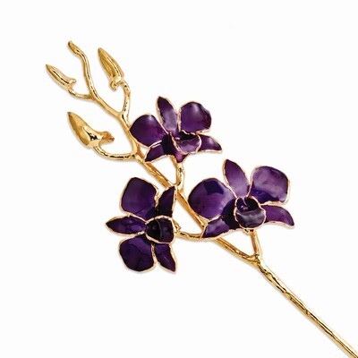 Purple Dendrobium Orchid Stem Lacquer Dipped Gold Trimmed GM8322, MPN: GM8322, 810391017316