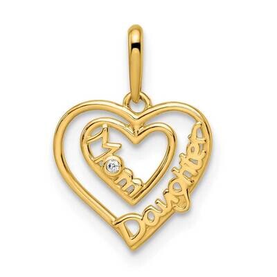 Mom &amp; Daughter Heart Pendant 14k Gold CZ Diamond YC1487, MPN: YC1487,