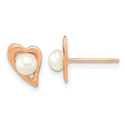 3-4mm Button White Cultured Freshwater Pearl Heart Earrings 14k Rose Gold XFR601E, MPN: XFR601E, 19…