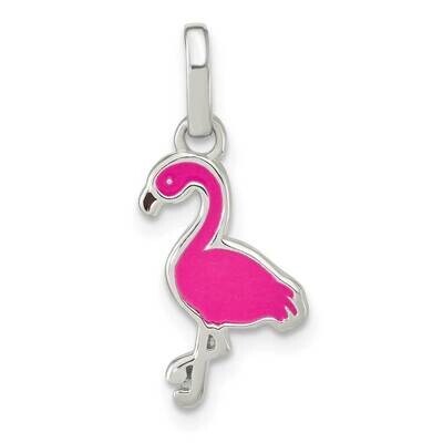 Hot Pink Enamel Flamingo Pendant Sterling Silver QP5704, MPN: QP5704,