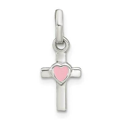 Cross Pink Enamel Heart Pendant Sterling Silver QP5707, MPN: QP5707,