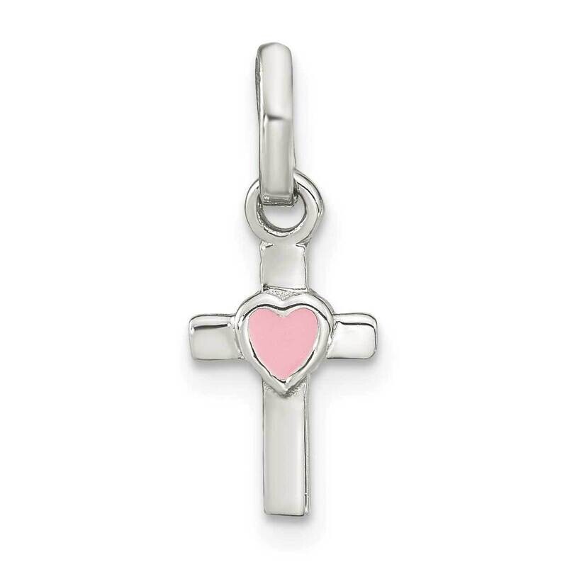 Cross Pink Enamel Heart Pendant Sterling Silver QP5707