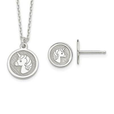 Kids Unicorn Necklace and Post Earrings Set Sterling Silver QST275, MPN: QST275, 196904091852