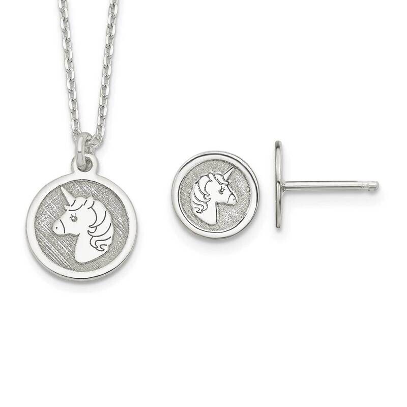 Kids Unicorn Necklace and Post Earrings Set Sterling Silver QST275