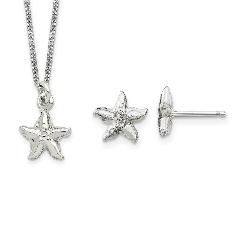 Kids Starfish Necklace and Post Earrings Set Sterling Silver QST274