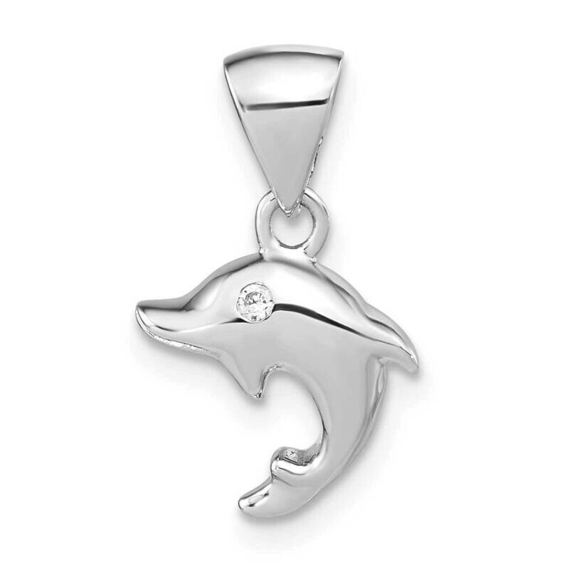 Polished CZ Diamond Dolphin Pendant Sterling Silver Rhodium-plated QP5703