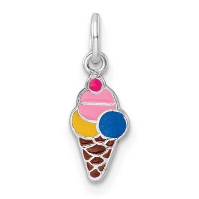 Enamel Kids Ice Cream Cone Pendant Sterling Silver Rhodium-plated QP5694, MPN: QP5694,