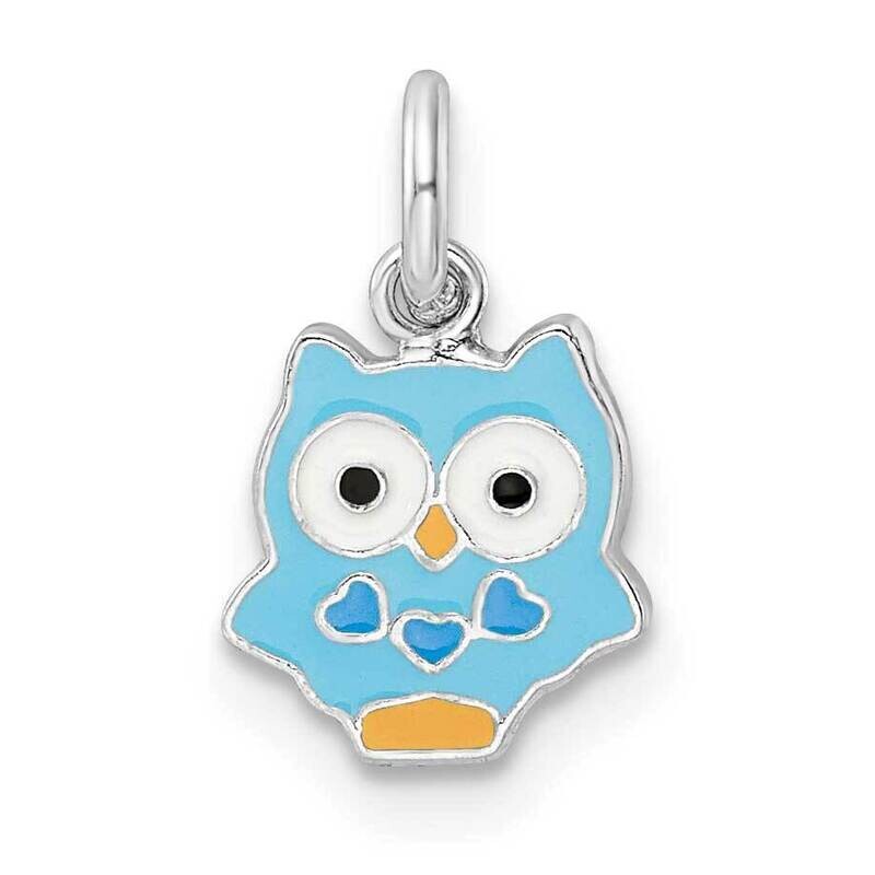Enamel Kids Blue Owl Pendant Sterling Silver Rhodium-plated QP5699