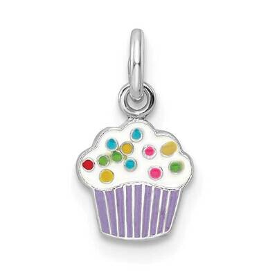 Enamel Kids Cupcake Pendant Sterling Silver Rhodium-plated QP5695, MPN: QP5695,