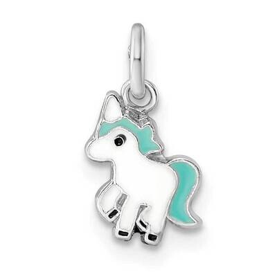 Blue White Enamel Kids Unicorn Pendant Sterling Silver Rhodium-plated QP5701, MPN: QP5701,