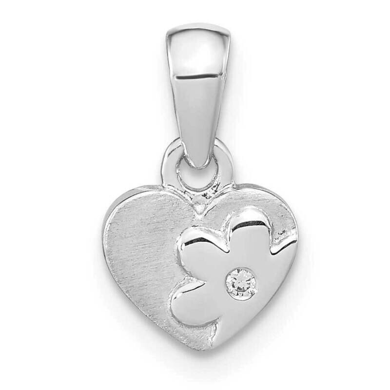 CZ Diamond Flower Heart Pendant Sterling Silver Rhodium-plated QP5689