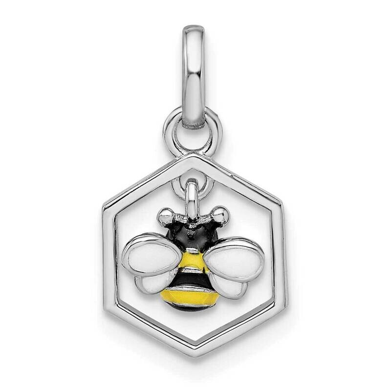 Enameled Dangle Bee In Hive Pendant Sterling Silver Rhodium-plated QP5690