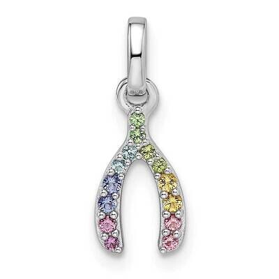 Rainbow Nano Crystal Wishbone Pendant Sterling Silver Rhodium-plated QP5685, MPN: QP5685,