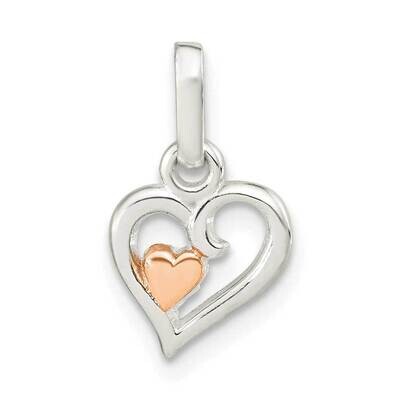 Open Heart Rose Tone Mini Heart Pendant Sterling Silver QP5681, MPN: QP5681, 191101783258