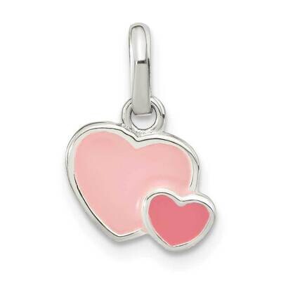 Pink Hot Pink Enamel Double Heart Pendant Sterling Silver QP5679, MPN: QP5679,