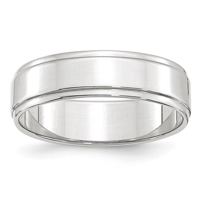 6mm Flat with Step Edge Band 14k White Gold Engravable WFLE060-10