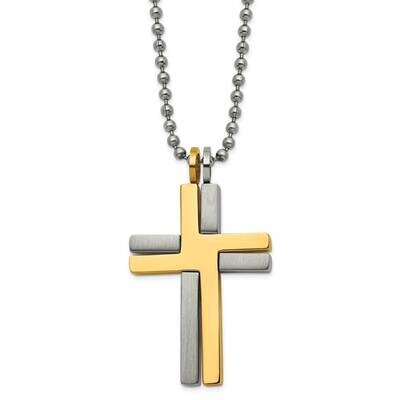 Titanium Brushed &amp; Polished Yellow Ip 2Pc Moveable Cross Necklace TBN194-22 by Chisel, MPN: TBN194-…