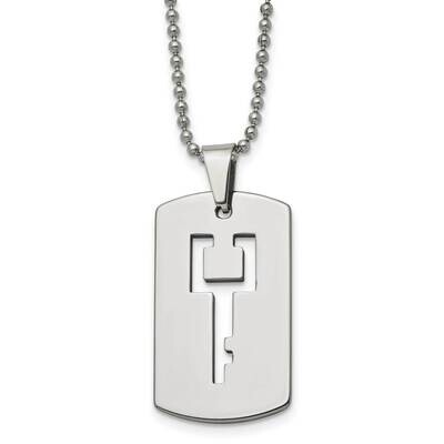 Tungsten Polished Dog Tag with Key Cut-Out 22 Inch Necklace TUN111-22 by Chisel, MPN: TUN111-22, 88…