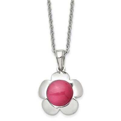 Flower with Pink Cat&#39;s Eye 18 Inch Necklace Stainless Steel Polished SRN893-18 by Chisel, MPN: SRN8…