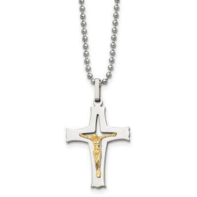 Stainless Steel 22 Inch Polished with Accent Crucifix Necklace 14k Gold SRN486-22 by Chisel, MPN: S…