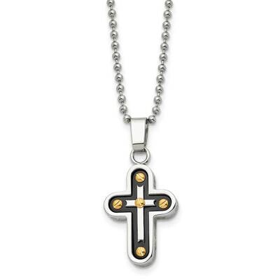 Black and Yellow Ip-Plated Cross 22 Inch Necklace Stainless Steel Polished SRN472-22 by Chisel, MPN…