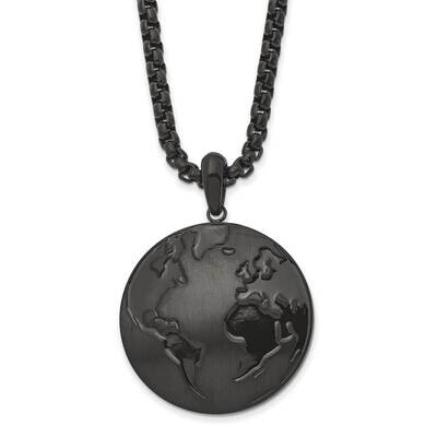 Antiqued Brushed &amp; Polished Black Ip Earth 24 Inch Necklace Stainless Steel SRN2992-24 by Chisel, M…