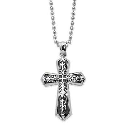 Antiqued and Polished Black Ip-Plated Cross 22 Inch Necklace Stainless Steel SRN2994-22 by Chisel, …