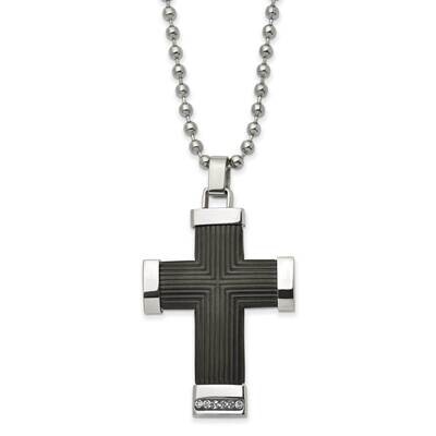 Black Ip with Preciosa Crystal Cross 22 Inch Necklace Stainless Steel Polished SRN2989-22 by Chisel…