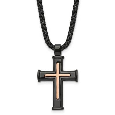 Black/Rose Ip-Plated Cross 24 Inch Necklace Stainless Steel Polished SRN2981-24 by Chisel, MPN: SRN…