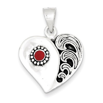 Sterling Silver Antiqued &amp; Enameled Heart Pendant QP2843