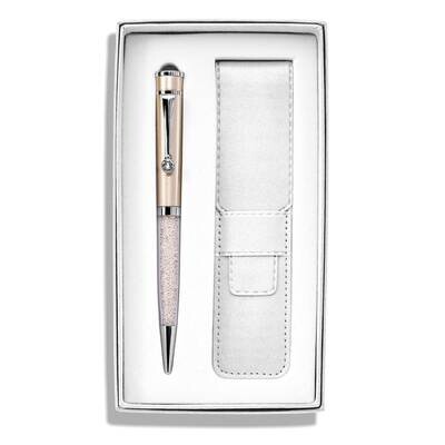 Champagne Crystal Filled Ballpoint Pen with White Pouch Set JBP111C, MPN: JBP111C,