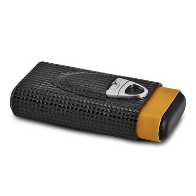 Polyurethane 3-Cigar Travel Case with Cutter Black Tan by Jere, MPN: HU616, 883957138718
