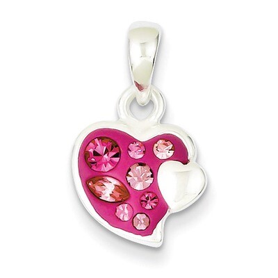 Sterling Silver Pink Stellux Crystal Heart Pendant QP2532
