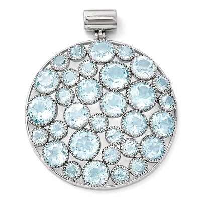 Rhodium Plated Round Blue Topaz Pendant Sterling Silver QP3992BT