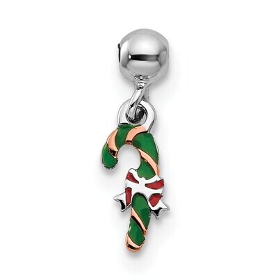 Rhodium &amp; Gld Tone Enamel Candy Cane Charm Sterling Silver Mio Memento QMM240, MPN: QMM240,