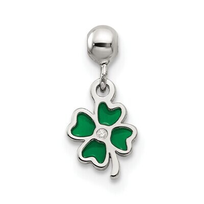 Enamel with CZ Diamond Dangle Clover Charm Sterling Silver Mio Memento QMM243, MPN: QMM243,