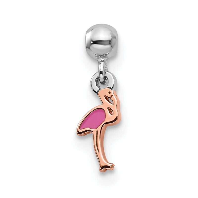 Rhod. & Rose Tone Enamel Flamingo Charm Sterling Silver Mio Memento QMM236